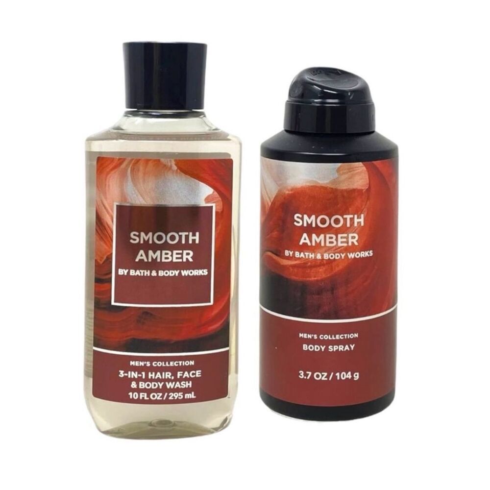 Bath & Body Works Men Smooth Amber Set Body Wash & Spray New